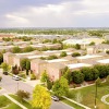 an aerial view of a town and buildings